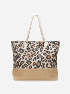 Sale La Modeuse Sac cabas en toile et imprimé tacheté Taupe
