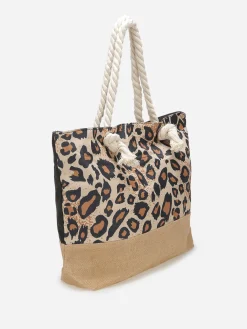 Sale La Modeuse Sac cabas en toile et imprimé tacheté Taupe