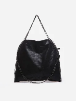 La Modeuse Sac cabas moyen à anses en chaînes Noir