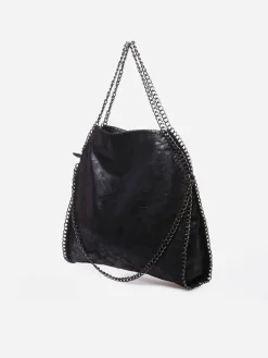 La Modeuse Sac cabas moyen à anses en chaînes Noir