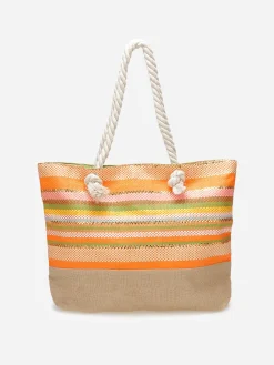 Online La Modeuse Sac cabas tissé à rayures et fils dorés Orange