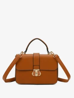 Outlet La Modeuse Sac cartable à fermoir doré Marron