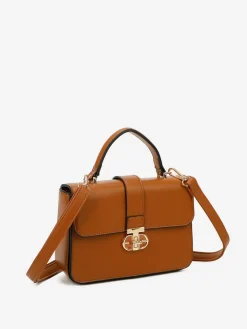 Outlet La Modeuse Sac cartable à fermoir doré Marron
