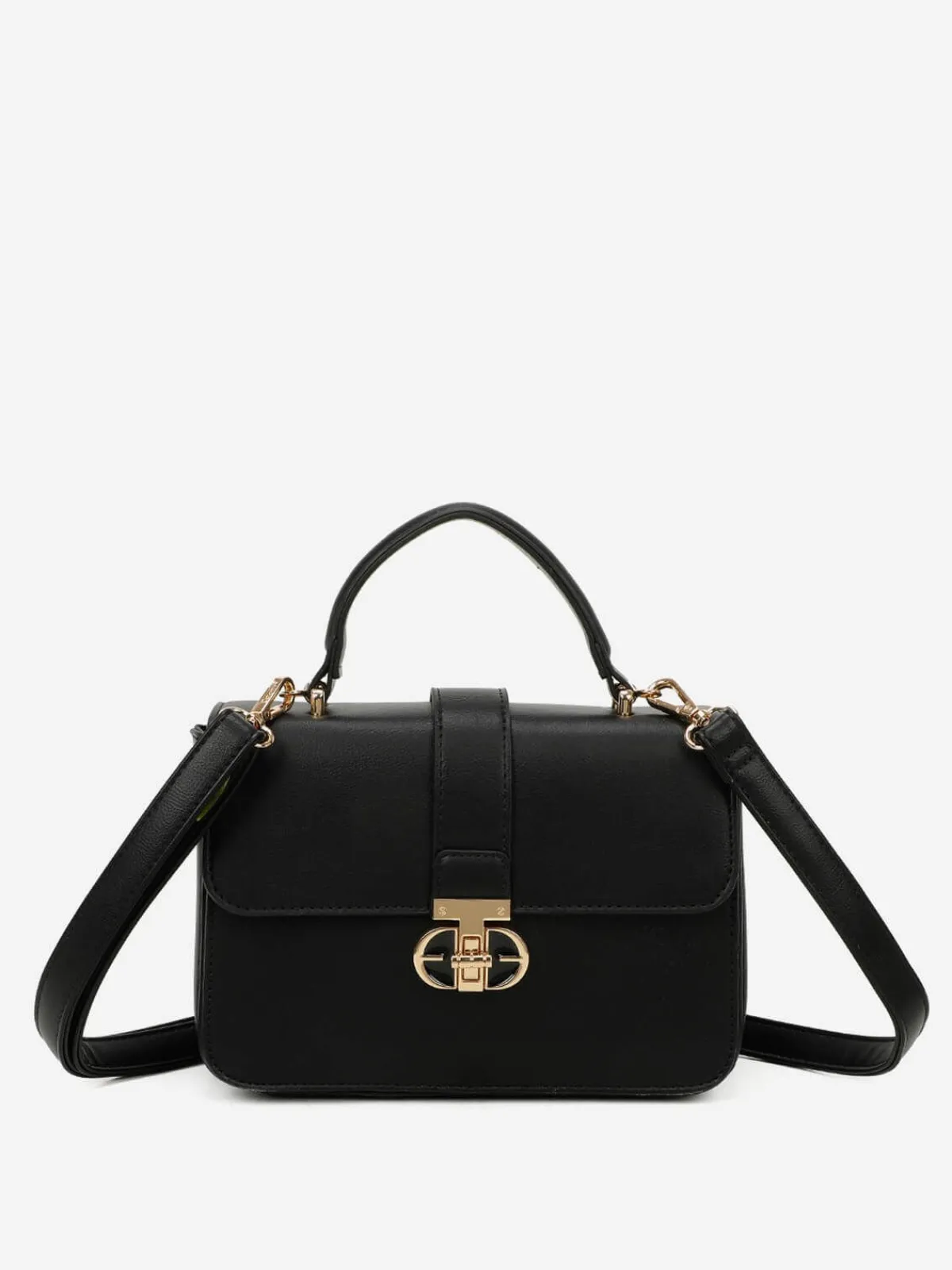 Outlet La Modeuse Sac cartable à fermoir doré Noir