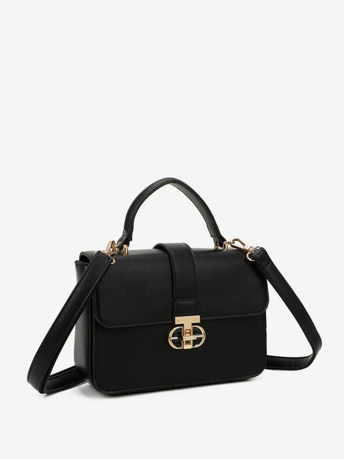 Outlet La Modeuse Sac cartable à fermoir doré Noir