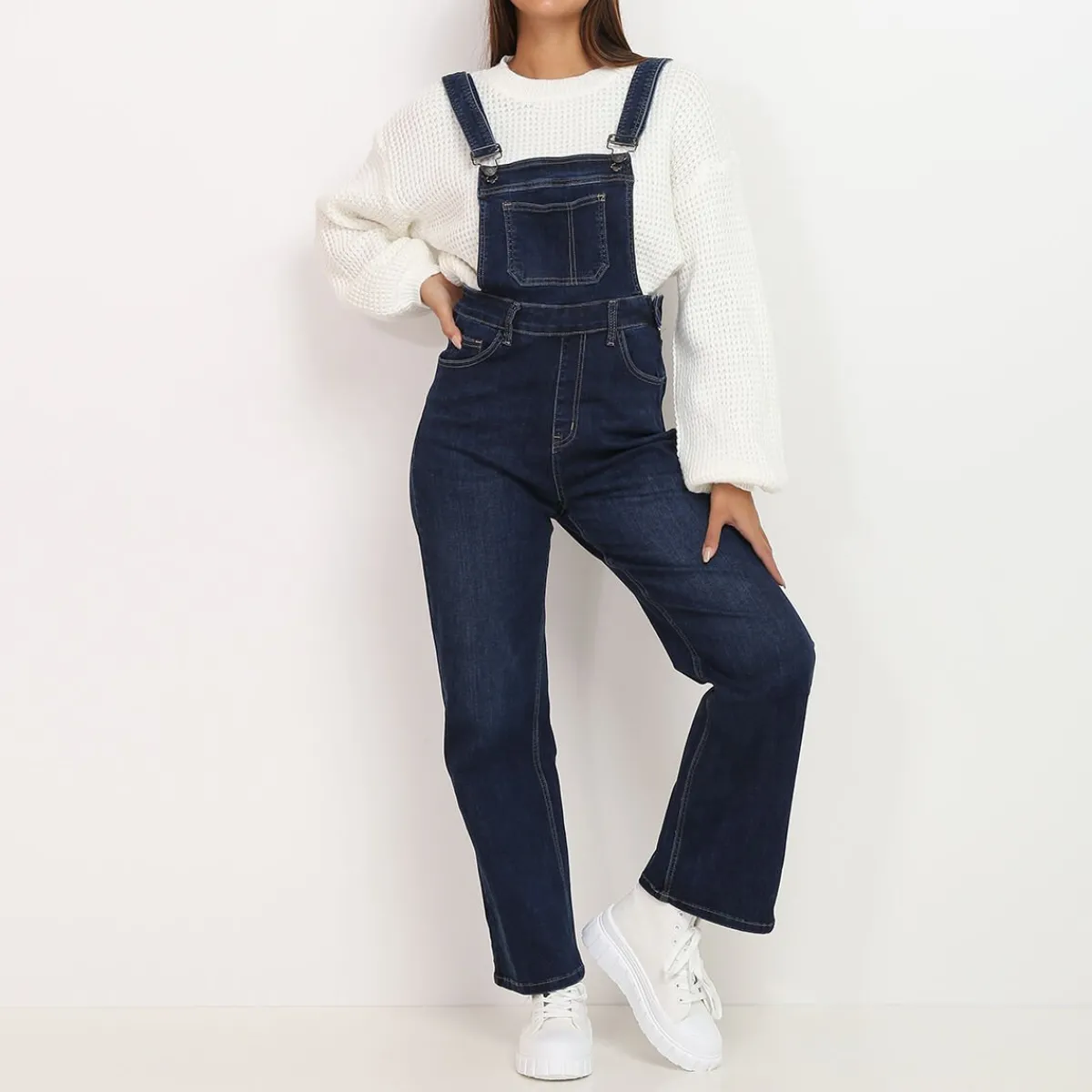 Discount La Modeuse Salopette en jeans wideleg Bleu