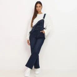 Discount La Modeuse Salopette en jeans wideleg Bleu