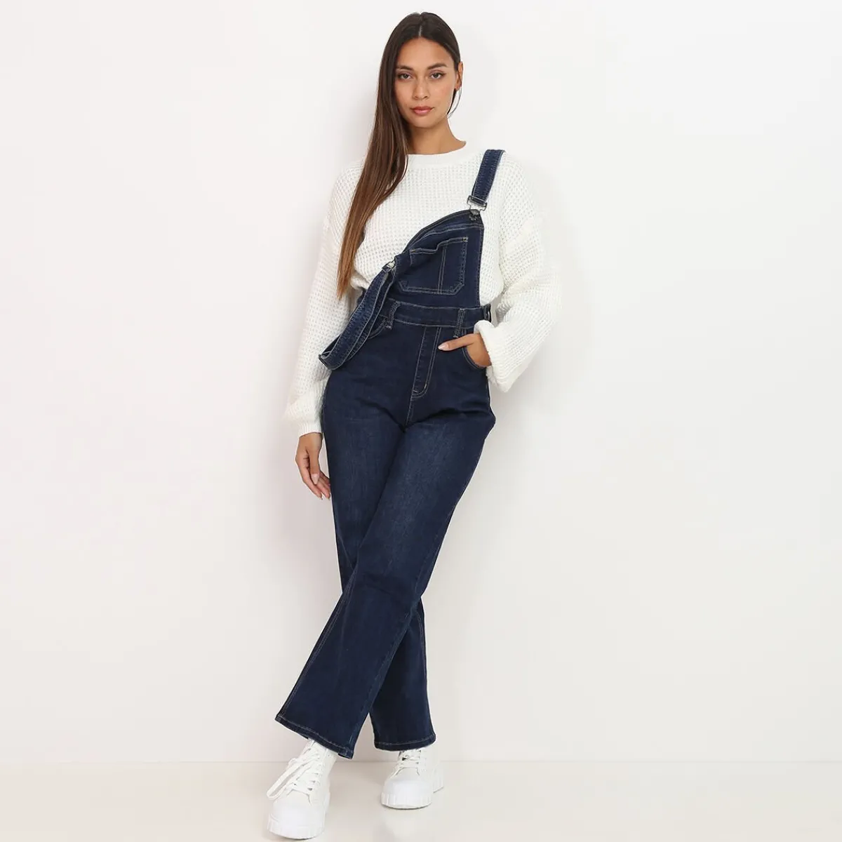 Discount La Modeuse Salopette en jeans wideleg Bleu