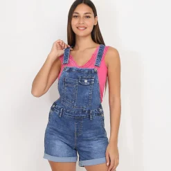 Online La Modeuse Salopette short retroussé Bleufoncé