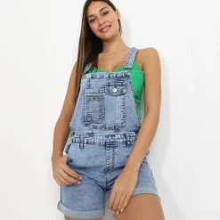 Hot La Modeuse Salopette short retroussé Bleu