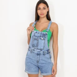Hot La Modeuse Salopette short retroussé Bleu