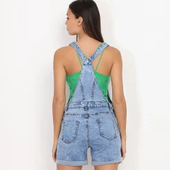 Hot La Modeuse Salopette short retroussé Bleu