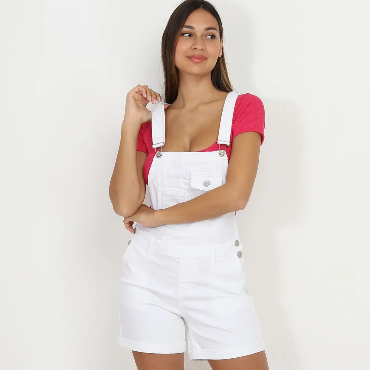 Hot La Modeuse Salopette short retroussé Blanc