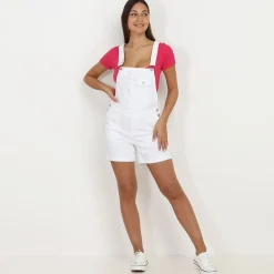 Hot La Modeuse Salopette short retroussé Blanc