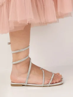 Clearance La Modeuse Sandales à bride accordéon en strass Argenté