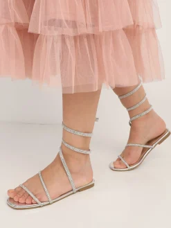 Clearance La Modeuse Sandales à bride accordéon en strass Argenté