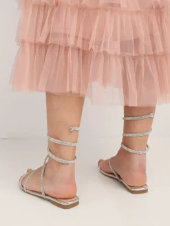 Clearance La Modeuse Sandales à bride accordéon en strass Argenté