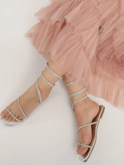 Clearance La Modeuse Sandales à bride accordéon en strass Argenté
