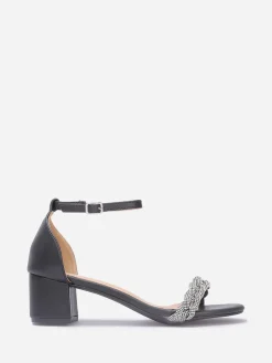 Outlet La Modeuse Sandales à bride tressée en strass Noir