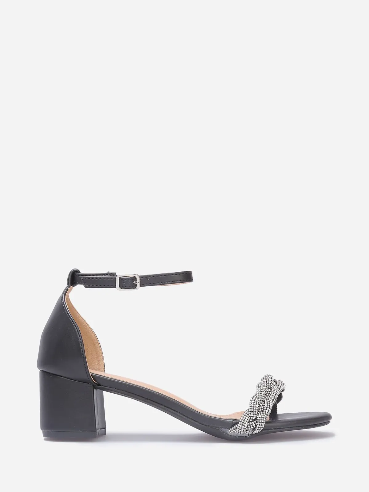Outlet La Modeuse Sandales à bride tressée en strass Noir