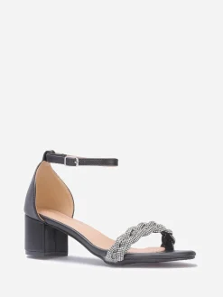 Outlet La Modeuse Sandales à bride tressée en strass Noir