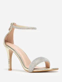 Discount La Modeuse Sandales à brides arrondies en strass Doré