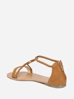 Hot La Modeuse Sandales à brides détails métallisés Camel