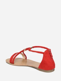 Discount La Modeuse Sandales à brides détails métallisés Rouge