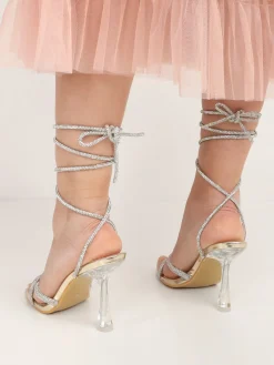 Outlet La Modeuse Sandales à brides et lacets en strass Doré