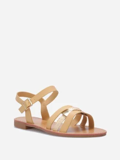 Sale La Modeuse Sandales à brides multi-matières entrecroisées Beige