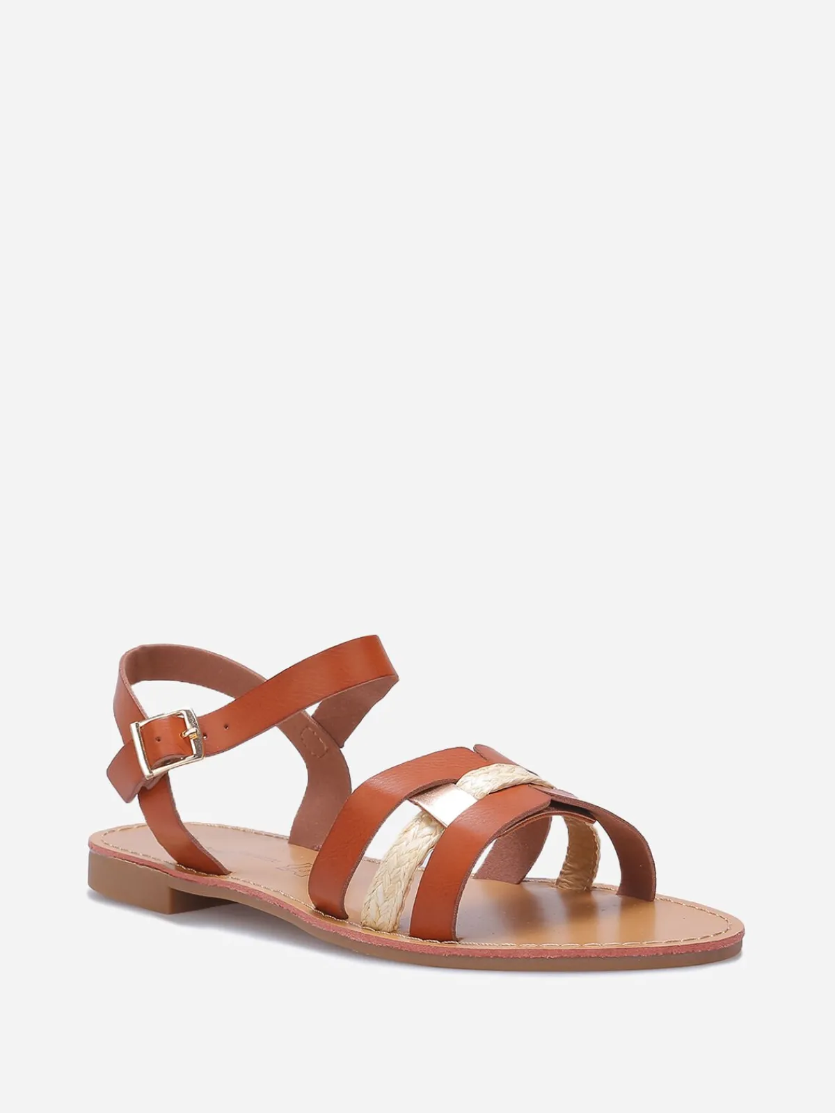 Online La Modeuse Sandales à brides multi-matières entrecroisées Camel