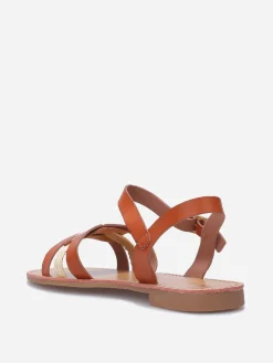 Online La Modeuse Sandales à brides multi-matières entrecroisées Camel
