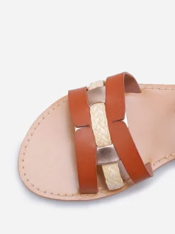 Online La Modeuse Sandales à brides multi-matières entrecroisées Camel