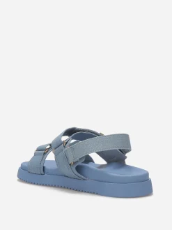 Sale La Modeuse Sandales à brides scratch en denim BleuDenim
