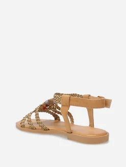 La Modeuse Sandales à brides tressées et perles Camel