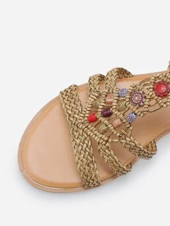 La Modeuse Sandales à brides tressées et perles Camel