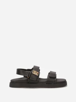 Sale La Modeuse Sandales à brides velcros et détail doré Noir