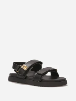 Sale La Modeuse Sandales à brides velcros et détail doré Noir