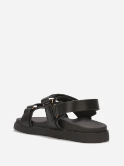 Sale La Modeuse Sandales à brides velcros et détail doré Noir