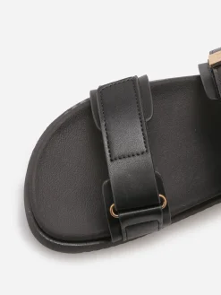 Sale La Modeuse Sandales à brides velcros et détail doré Noir