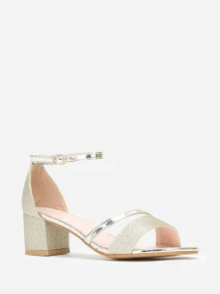 Outlet La Modeuse Sandales à brides vernies et pailletées Doré