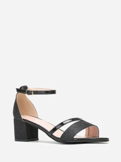 Outlet La Modeuse Sandales à brides vernies et pailletées Noir