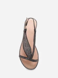 Discount La Modeuse Sandales à feuille en strass grandes tailles Noir