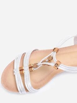 New La Modeuse Sandales à fines brides avec perles bohèmes Argenté