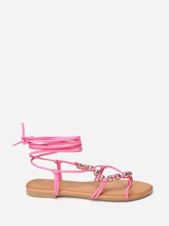 Outlet La Modeuse Sandales à fines brides en perles Fuchsia