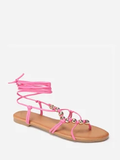 Outlet La Modeuse Sandales à fines brides en perles Fuchsia