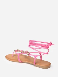 Outlet La Modeuse Sandales à fines brides en perles Fuchsia