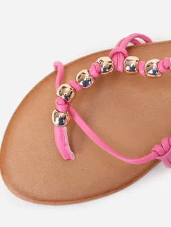 Outlet La Modeuse Sandales à fines brides en perles Fuchsia