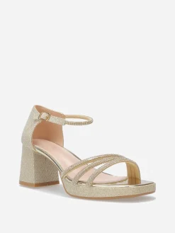 Discount La Modeuse Sandales à plateforme avec strass et paillettes Doré