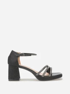 Sale La Modeuse Sandales à plateforme avec strass et paillettes Noir